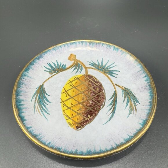 Vintage Italian Pottery 5inch Round Dish Plate With Pine Tree Acorn Italy VTG - Picture 9 of 11